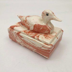 EUC Vintage Handmade Ceramic Duck Trinket Treasure Box